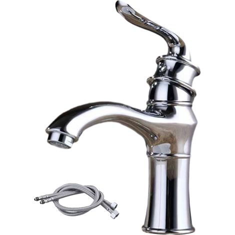 1 robinet en cuivre plaqué électrolytique, modèle court + tuyau d'arrivée d'eau (1/5)