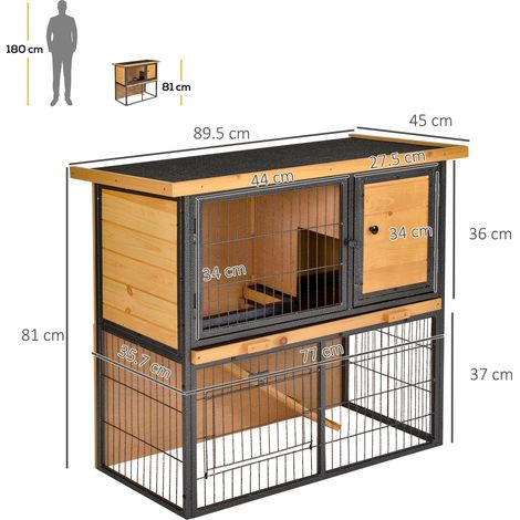 Cabane surélevée jaune clair bois métal pour petits animaux 89,5x45x81cm porte verrouillable, habitat confortable lapins cochons d’inde intérieur extérieur (1/5)