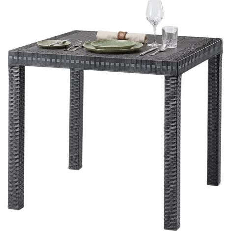 Dmora - Tisch im Freien Dguidon, Fester quadratischer Tisch, Mehrzweck-Gartentisch in Rattan-Optik, 100% Made in Italy, 80x80h74 cm, Anthrazit