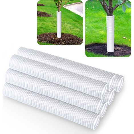 Manchon de protection d'arbre PE, barrière anti-animaux et anti-oiseaux pour jeunes pousses et jardin, Composition : 7 pièces, 5 × 40 cm, Couleur : blanc (1/5)