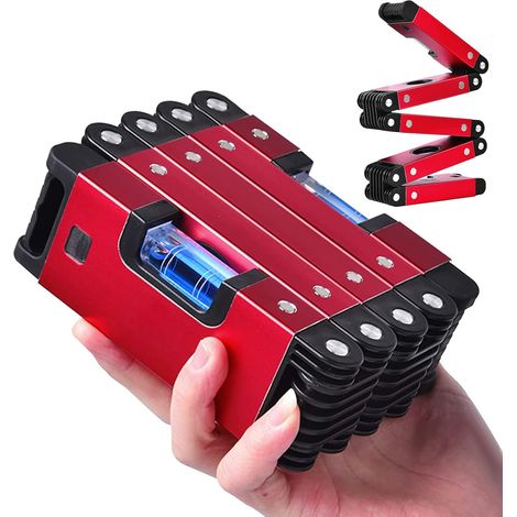 CCYKXA Rouge Niveau A Bulle Aimanté Pliable 60 CM, Mini Niveau à Bulle Magnetique Electricien, Niveau Bulle à Magnétique Avec 4 Bulles 45°, 90°, 180°pour Regle Et Mesure En Précision (1/5)