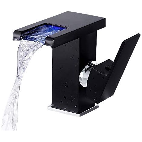 Robinet cascade de salle de bain à cascade avec éclairage LED à changement de couleur - Style moderne - Noir (1/3)