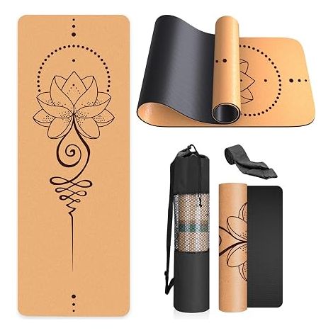 Natural Cork Yoga Mat High Density Ecological Exercise Mat 183 x 61 cm with Carrying Strap for Home, Pilates, Gym and Training (1/5)