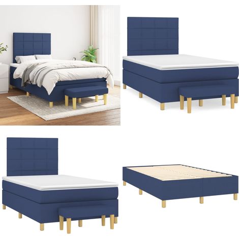 Sommier à lattes de lit avec matelas Bleu 120x200 cm Tissu - Lit Plateforme - Lit Double - Matelas Ressorts Ensachés - Têted Lit Ajustable - Banc Rangement - Home & Living (1/5)