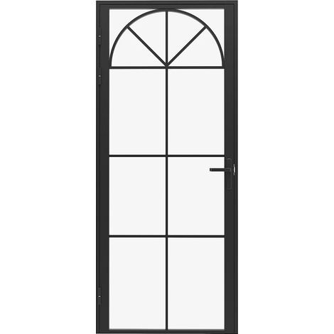 Bloc porte réversible style art déco en aluminium et verre trempé - H204 x L73 cm - Noir - VIGELO
