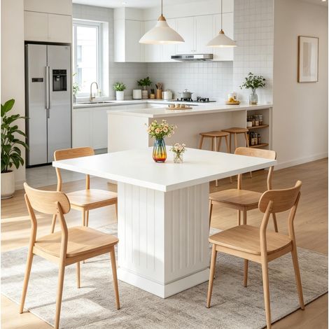 Mesa de comedor cuadrada para 4 personas blanca de madera, con base estable y tablero resistente para cocina, bistró, cafetería u oficina – CHICFURN (1/5)