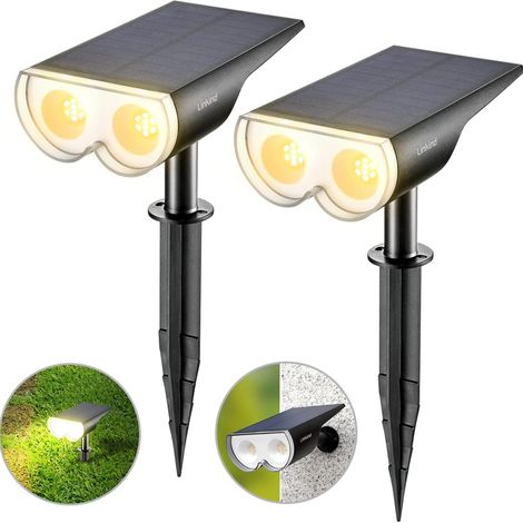 Projecteur solaire d'extérieur, LED étanche, projecteur solaire à intensité variable de 650 lumens, deux modes d'éclairage, lumière chaude,2pcs, noir (1/5)