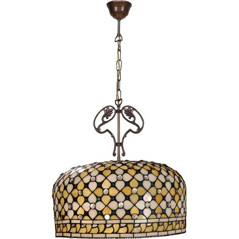 Lampe à suspension Tiffany Series Queen D-45cm avec ornement en fonte