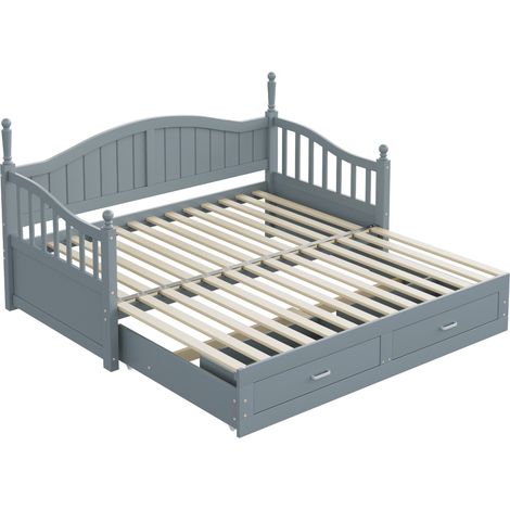 Divano letto estensibile in legno grigio 90/180 x 190 cm con cassetti e rete a doghe HOMVRA (1/5)