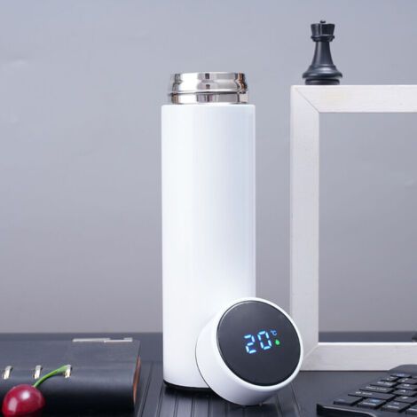 Bouteille Isotherme en Acier Inoxydable Tasse pour Eau Chaude avec Indicateur de Température à Ecran LED, Bouteille Intelligente pour Tasse Etanche (Blanc 500ml) (1/5)