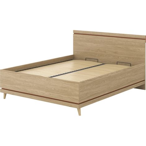 Bett mit Lattenrost NOKI – 180x200 cm helles Eichenholz und Mokka – Skandinavischer Stil