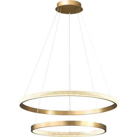 Zing Ring Double 60 A - Lampadario a LED 60 cm, due anelli, ottone dorato (1/4)