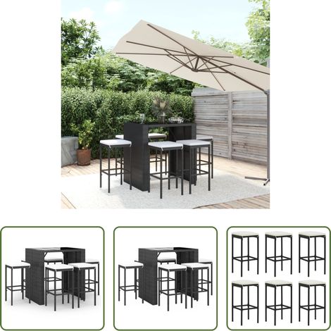 Gartenmöbel - 7-tlg. Gartenbar-Set mit Kissen Schwarz Poly Rattan (1/5)
