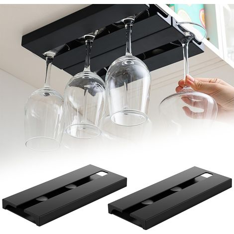2 Pièces Porte Verres Suspendu, Support à Verre à Vin Support Verre a Pied Suspendu, Sans Perçage Porte-Verres, Auto-adhésif, Porte Verres à Pied pour Cuisine, Restaurant, Hôtel (1/5)
