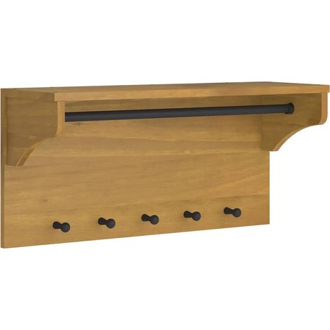 Perchero de pared con prácticos ganchos diseño rústico para recibidor 87 x 30 x 42 cm madera maciza de nogal 020056696