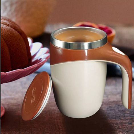 Mug à café magnétique auto-agitateur en acier inoxydable 304 avec couvercle, 380 ml, marron, idéal pour la maison, le bureau et les voyages. 380 ml. (1/5)