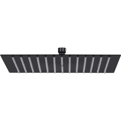 Soffione doccia a pioggia, accessorio per il bagno, in acciaio inox, quadrato, 40 x 40 cm, nero.