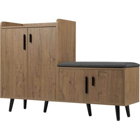 Schuhschrank 120×34×82 cm Schuhbank Nussbaumoptik Schuhkommode Flur 4 Türen Aufbewahrungsschrank Eingangsbereich Möbel Holz