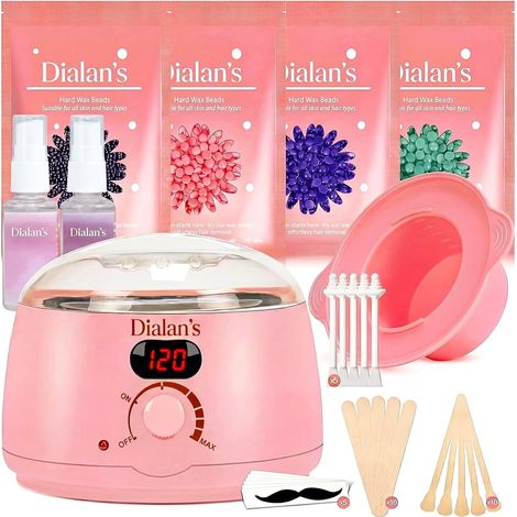 Chauffe Cire Epilation, Kit D'épilation à la cire Avec Affichage numérique Chauffe-cire, Silicone Bol, Perles Dure Pour le visage/Bras/Jambe/Bikini, Tous Les Types de Cheveux - rose (1/5)