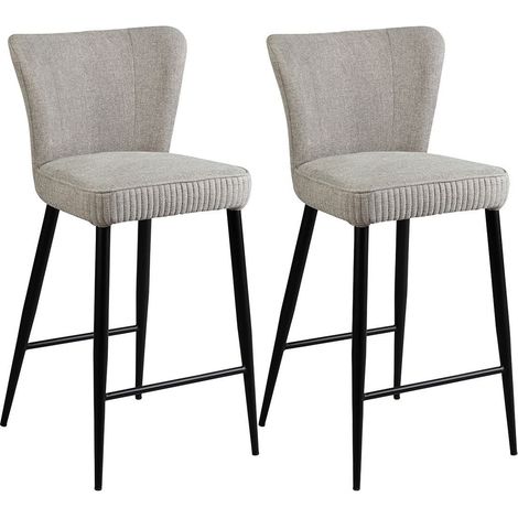 Lot de 2 Tabourets de Bar Tissu Gris Clair Chiné Pieds Métal Noir Mat - MAURINE (1/5)