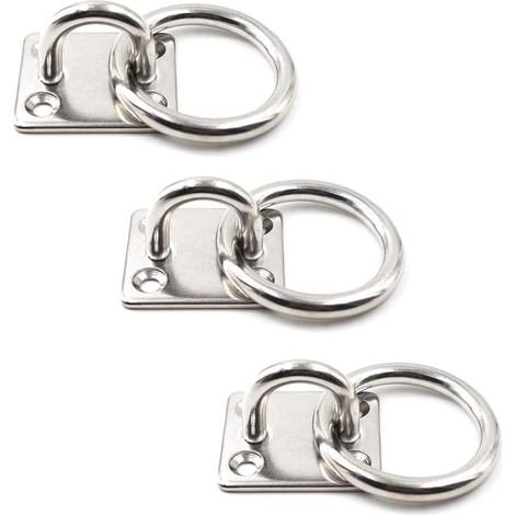 Ganci per soffitto e parete M6, piastra di ancoraggio per carichi pesanti, occhiello in acciaio inossidabile 304, 1/4 di pollice, 6 mm (confezione da 3)