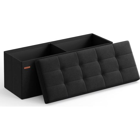Banc de Rangement, Pouf Pliable, 38 x 110 x 38 cm, Bout de Lit, Repose-Pieds, Coffre de Rangement, Charge jusqu'à 300 kg, pour Salon, Chambre, Entrée, Noir d'encre LSF077B01 (1/5)