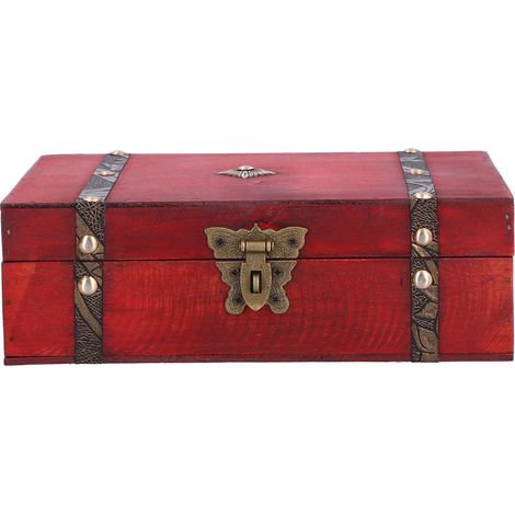 Boîte à bijoux ancienne en bois pour accessoires photo et rangement de bureau avec serrure