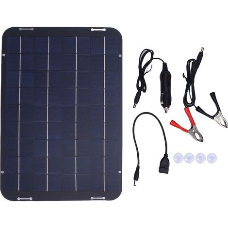 Panneau Solaire 12W 18V Polycristallin Kit Chargeur Batterie 12V Voiture Serre Abri IP65 Silicium Compact 33x23cm (1/5)