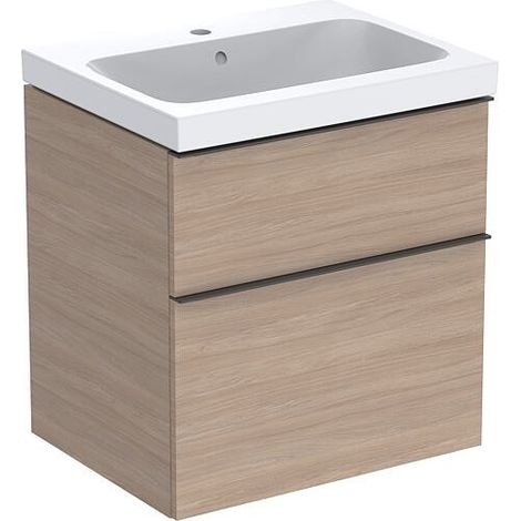 Meuble sous vasque + vasque céramique Geberit iCon 600x705x485 mm chêne/poignée Lava (1/3)