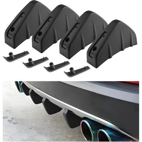 Pieces Rear Bumper Spoiler Diffuser, Car Rear Bumper Spoiler, Shark Fin Rear Bumper Spoiler, Universal Anti-Wear Chassis Decoration Car Spoiler (Black) (1/4)