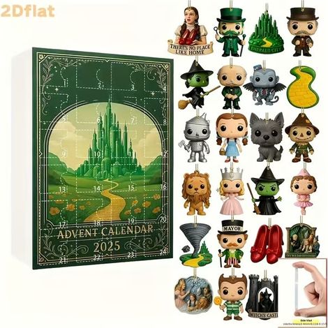 Calendrier de l'Avent Le Magicien d'Oz 2026, compte à rebours de Noël de 24 jours avec décorations suspendues à l'effigie des personnages en 2D (1/2)
