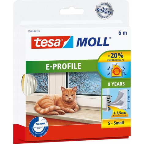 Junta de goma autoadhesiva de PVC TESA para ventana, puerta, perfil E, blanco, 6 m (1/5)