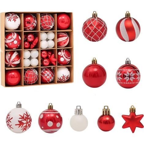 Set mit 42 dekorativen Weihnachtskugeln aus Kunststoff, 3 und 6 cm groß, zum Aufhängen, für den Weihnachtsbaum, als Partydekoration (1/5)