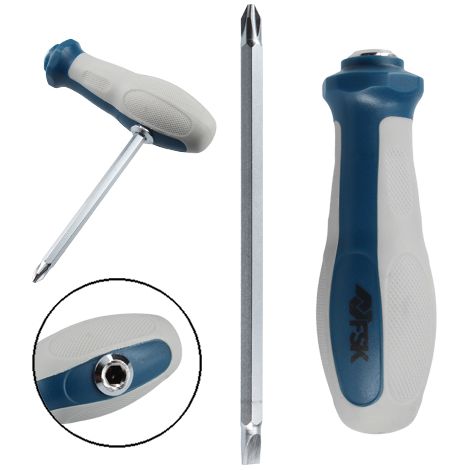 Ferrestock FSKDES015 destornillador de cromo vanadio con doble punta 2 en 1 y hueco para usarlo forma de T