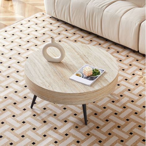 Runder Couchtisch 70 cm in Travertin-Optik mit Metallbeinen OKMYHOME (1/5)