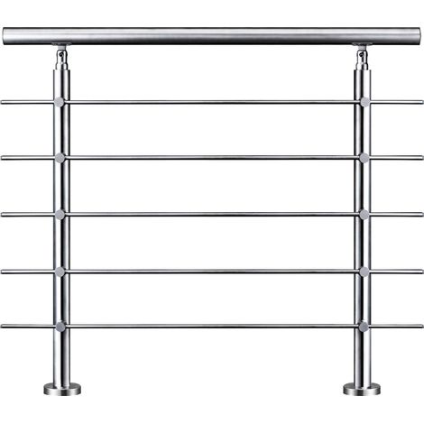 Garde-corps 100cm argenté, 1 main courante, 5 traverses, inox 201, intérieur et extérieur, design moderne - kit complet
