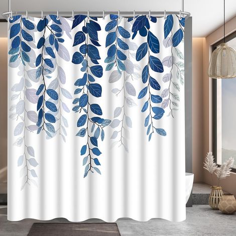 Rideau de douche 180 x 160 cm, avec ourlet lesté, en tissu anti-moisissure, imperméable, lavable, en polyester, avec 12 œillets et anneaux pour rideau de douche, pour salle de bain, baignoire (1/5)