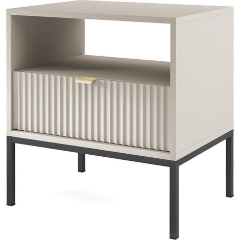 Comodino: 1 cassetto, Cashmere, Nero, 54 x 56 x 39 cm, maniglie dorate (1/5)