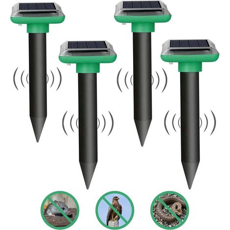 Lot de 4 Répulsif Taupe Ultrason Pigeon, Repulsif Serpent Ultrason, Anti Taupe, Repulsif Souris Ultrason, IP65 Répulsif Souris Solaire, Piege a Taupe, Anti Souris Gopher, piège à Serpent (1/5)