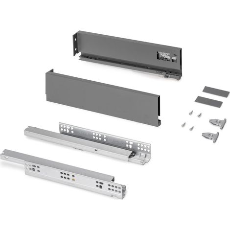 Kit tiroir pour cuisine et bain, hauteur 131mm, profondité 300mm, 30 Kg, fermeture amortie, panneaux non incluses, Acier, Gris anthracite (1/5)