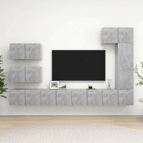 vidaXL Set muebles de salón TV 8 pzas madera ingeniería gris hormigón (1/5)