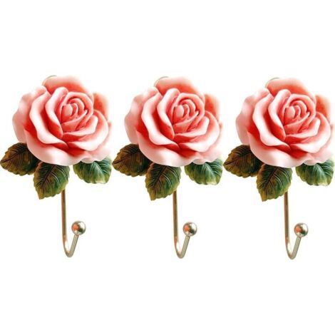 PCS Rose Resin Wall Hooks, Creative Flower Iron Hooks for Hanging Coats/Hats/Keys/Towels/Handbags, Bedroom Wall Decoration (1/4)