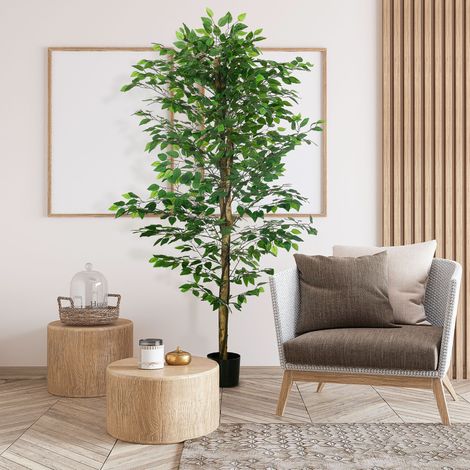 Ficus artificiale in vaso 180 cm, verde, 1260 foglie, design realistico DESVIAE (1/5)