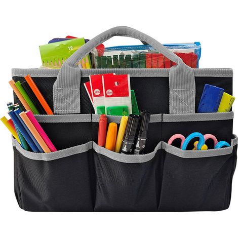 Sac Oxford pliable avec poches - Rangement outils jardinage, livres, pinceaux, blocs-notes - Noir (1/5)