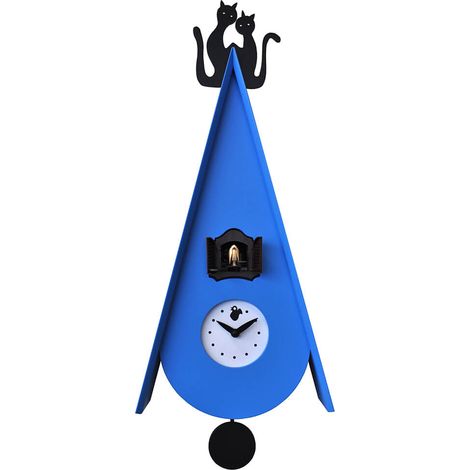 Orologio a Cucù da Parete 25X55X11Cm Pirondini Italia Gattini Blu Chiaro