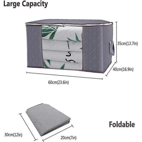 Sac de rangement extra large pour vêtements, capacité de 90 litres, avec poignée renforcée, tissu épais, idéal pour les couettes, le linge de maison, les vêtements et la literie. (1/3)
