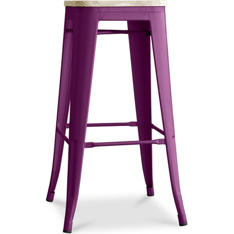 Barhocker - Industriedesign - Holz & Stahl - 76cm - Neuauflage - Stylix Purple