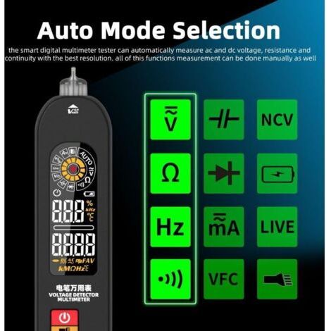 NALOOKAMIC BSIDE S6X Multimètre Numérique Rechargeable Stylo Détecteur de Tension avec Écran ID Couleur Testeur Automatique de Courant Tension Ohm et Continuité Testeur de Capacité Diode VFD Hz Câble 