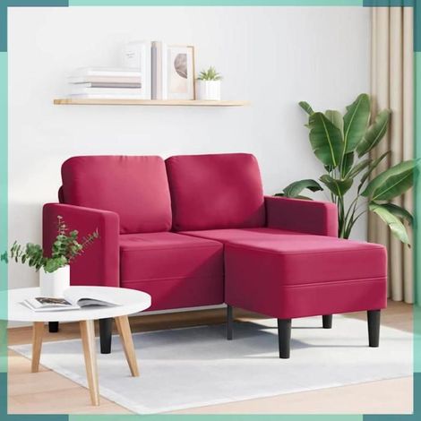 Canapé 2 places avec méridienne - 4107072 - Rouge bordeaux - Velours - 125 x 118 x 85 cm (1/5)