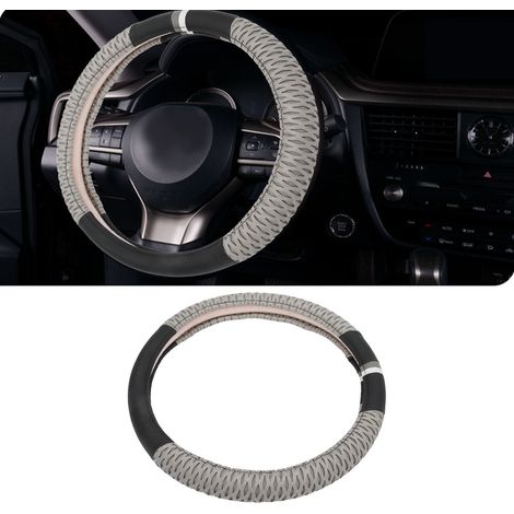 15-Zoll Universal-Lenkradbezug aus grauem Leder (1/5)